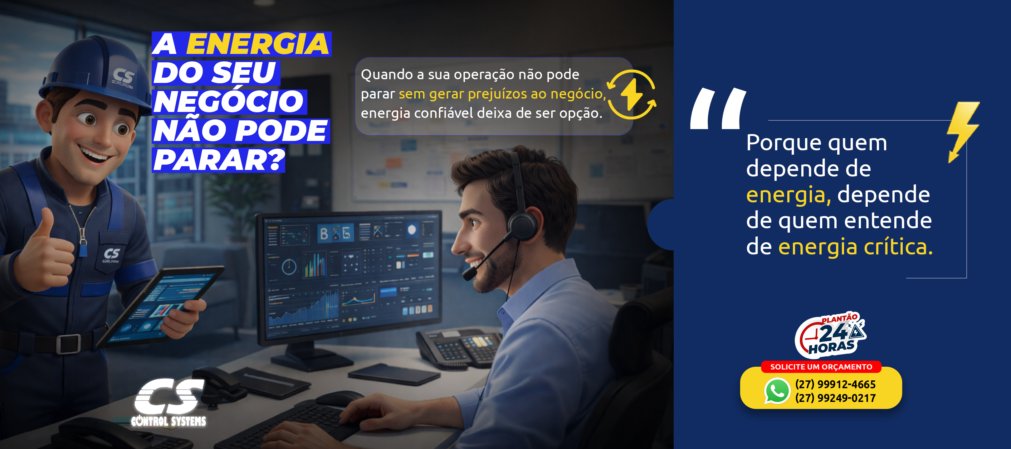 Peça de social media da Control Systems com personagem especialista