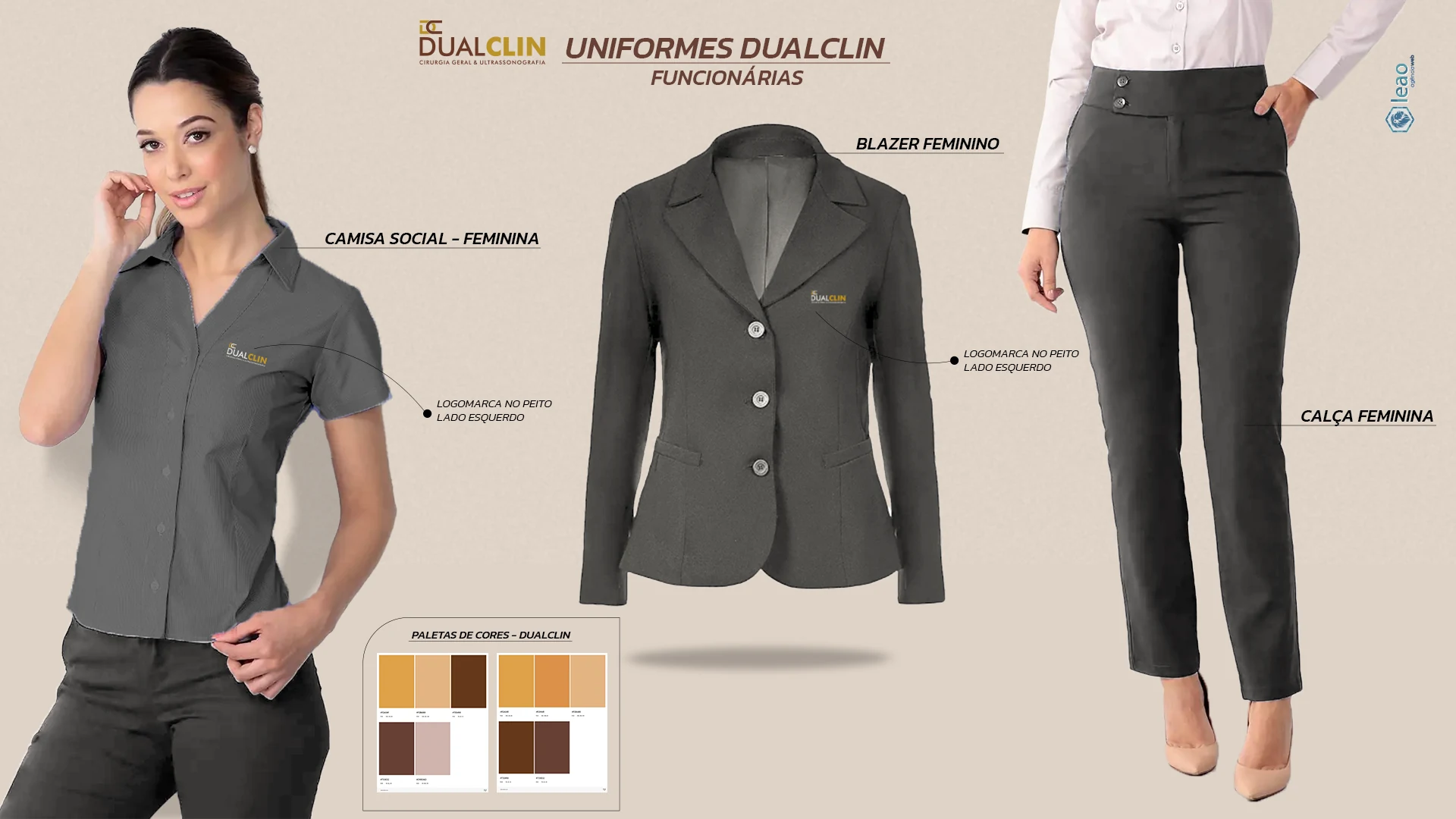 Estudo de uniformes cinza para funcionarias da DualClin