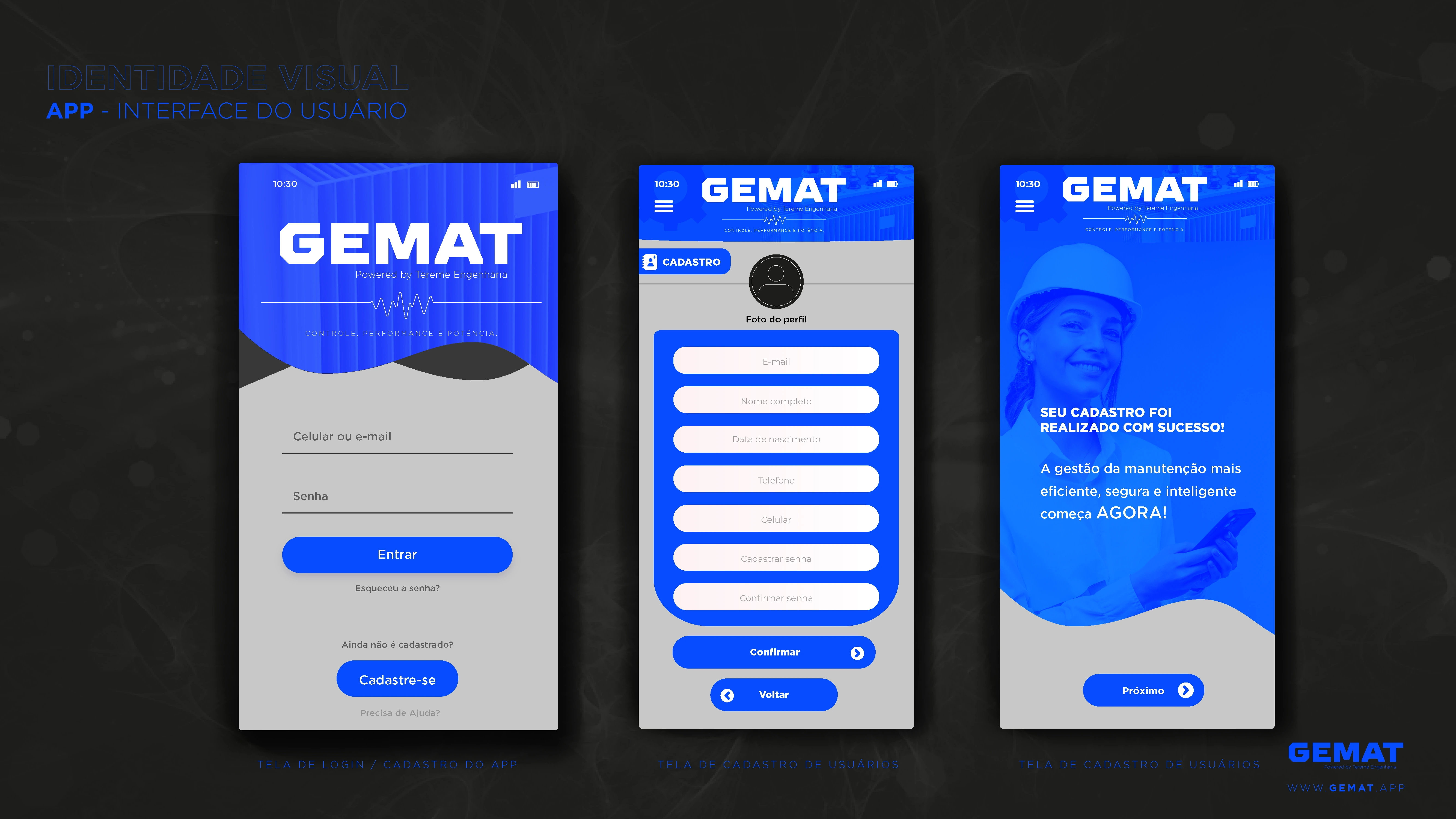 Estudo visual de telas mobile do GEMAT